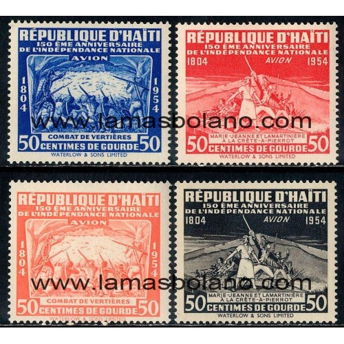 SELLOS HAITI 1954 - 150 ANIVERSARIO DE LA INDEPENDENCIA - 4 VALORES FIJASELLO - CORREO