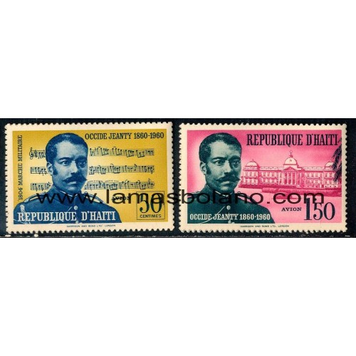 SELOS HAITI 1960 - OCCIDE JEANTY  CENTENARIO DEL NACIMIENTO DEL COMPOSITOR - 2 VALORES - AEREO