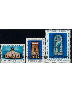 SELLOS HAITI 1965 - CATEDRAL DE PUERTO PRINCIPE BICENTENARIO - 3 VALORES - AEREO
