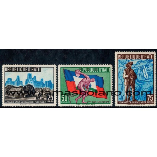 SELLOS HAITI 1959 - 3 JUEGOS PANAMERICANOS EN CHICAGO - 3 VALORES - CORREO