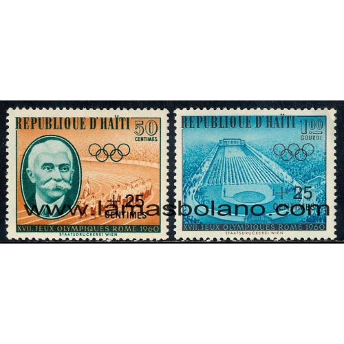 SELLOS HAITI 1960 - JUEGOS OLIMPICOS DE ROMA - 2 VALORES SOBRECARGADOS - CORREO