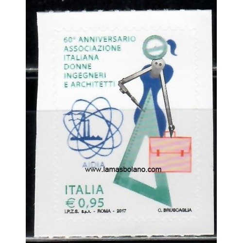 SELLOS ITALIA 2017 - ASOCIACIÓN DE MUJERES ARQUITECTAS E INGENIERAS - 1 VALOR AUTOADHESIVO 