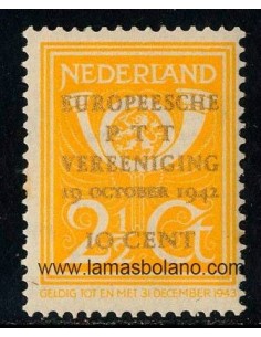 SELLOS HOLANDA 1942 - I CONGRESO POSTAL EUROPEO EN VIENA - 1 VALOR ** SOBRECARGA DORADA - CORREO