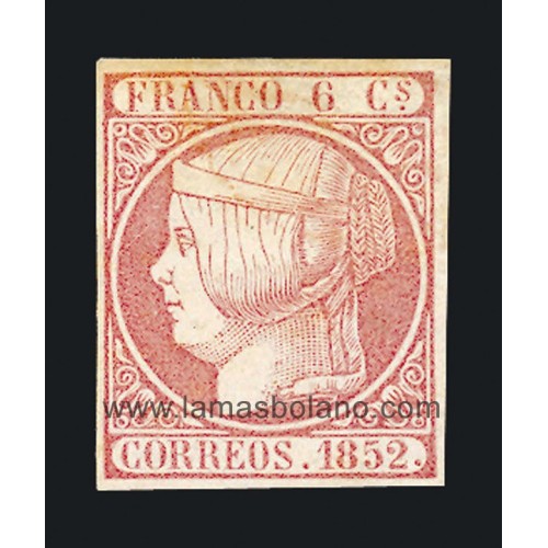 SELLOS DE ESPAÑA 1852 - ISABEL II 6 CUARTOS ROSA - 1 VALOR SIN DENTAR - CORREO