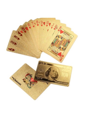 BARAJA DE POKER NAIPES EN ORO 24 K 54 CARTAS DE CASINO BLACKJACK CON REVERSO BILLETE DE 100 DOLARES US DE FRANKLIN