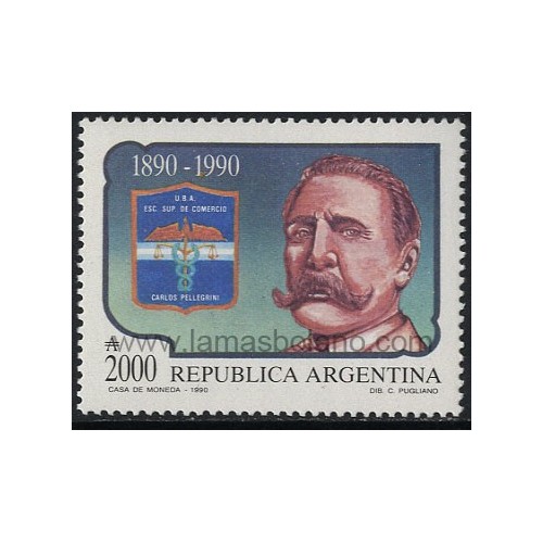 SELLOS DE ARGENTINA 1990 - CARLOS PELLEGRINI CENTENARIO DE LA ESCUELA SUPERIOR DE COMERCIO - 1 VALOR - CORREO
