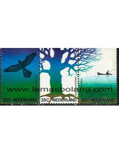 SELLOS HOLANDA 1974 - NATURALEZA Y MEDIO AMBIENTE - 3 VALORES TRIPTICO - CORREO