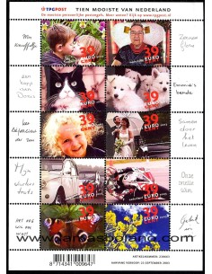 SELLOS HOLANDA 2003 - LOS 10 MAS BELLOS SELLOS PERSONALIZADOS DE LOS PAISES BAJOS - 10 VALORES HOJITA BLOQUE - CORREO