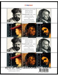 SELLOS HOLANDA 2006 - REMBRANDT - 10 VALORES MINI HOJITA - CORREO