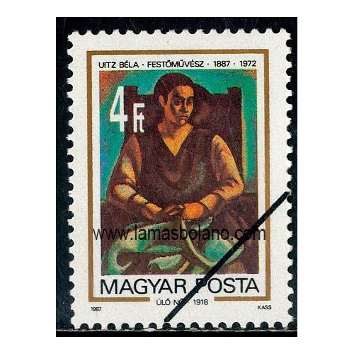 SELLOS HUNGRIA 1987 - BELA UITZ CENTENARIO NACIMIENTO DEL PINTOR - 1 VALOR MATASELLADO - CORREO