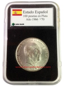 MONEDA ESPAÑA 1970 - 1966 * 70 MONEDA FRANCO 100  PESETAS PLATA  CON ESTUCHE INVIOLABLE