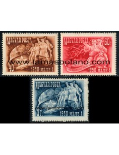 SELLOS HUNGRIA 1950 - 1 DE MAYO - 3 VALORES FIJASELLO - CORREO