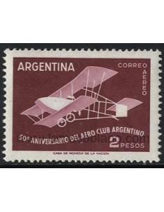 SELLOS DE ARGENTINA 1958 - AERO CLUB ARGENTINO CINCUENTENARIO - 1 VALOR - AEREO