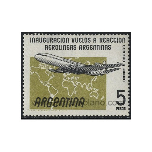 SELLOS DE ARGENTINA 1959 - INAUGURACION DE LOS SERVICIOS TRANSATLANTICOS DE AVIONES A REACCION - 1 VALOR - AEREO