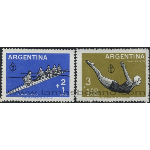 SELLOS DE ARGENTINA 1959 - JUEGOS DEPORTIVOS PANAMERICANOS EN CHICAGO - 2 VALORES - AEREO