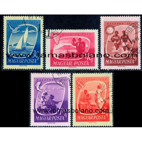 SELLOS HUNGRIA 1959 - TURISMO LAGO BALATON ESTANCIA DE VACACIONES - 5 VALORES MATASELLADOS - CORREO
