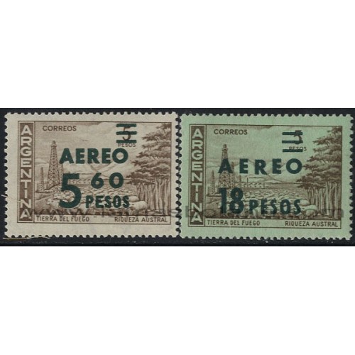 SELLOS DE ARGENTINA 1962 - TIERRA AUSTRAL Y SUS RIQUEZAS - 2 VALORES - AEREO