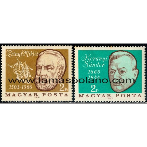 SELLOS HUNGRIA 1966 - MIKLOS ZRINYI Y SANDOR KORANY - 2 VALORES - CORREO