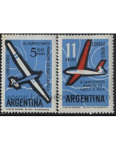 SELLOS DE ARGENTINA 1963 - VUELO A VELA CAMPEONATO MUNDIAL - 2 VALORES - AEREO