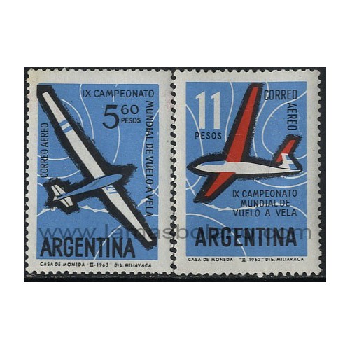 SELLOS DE ARGENTINA 1963 - VUELO A VELA CAMPEONATO MUNDIAL - 2 VALORES - AEREO