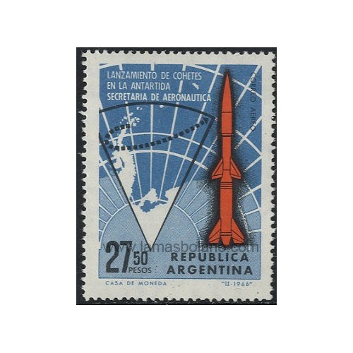 SELLOS DE ARGENTINA 1966 - LANZAMIENTO DE COHETES EN LA ANTARTIDA - 1 VALOR - AEREO