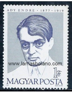 SELLOS HUNGRIA 1977 - ENDRE ADY CENTENARIO NACIMIENTO DEL POETA HUNGARO - 1 VALOR - CORREO
