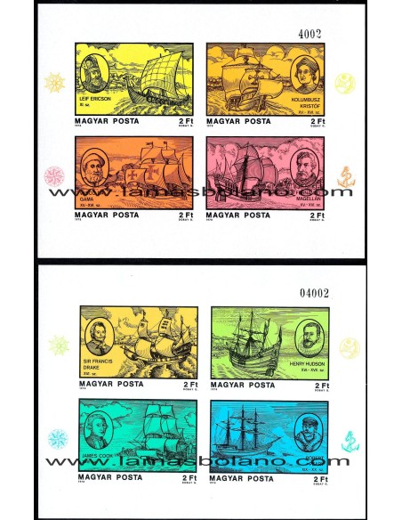 SELLOS HUNGRIA 1978 - DESCUBRIDORES NAVEGANTES CELEBRES - 2 HOJITAS SIN DENTAR - CORREO