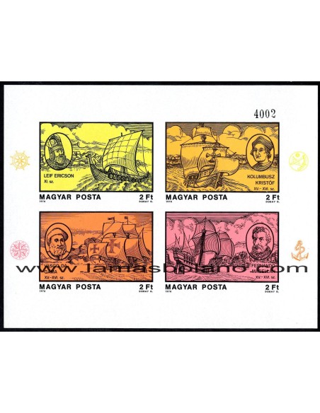 SELLOS HUNGRIA 1978 - DESCUBRIDORES NAVEGANTES CELEBRES - 2 HOJITAS SIN DENTAR - CORREO