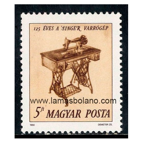 SELLOS HUNGRIA 1990 - MAQUINA DE COSER SINGER 125 ANIVERSARIO - 1 VALOR - CORREO