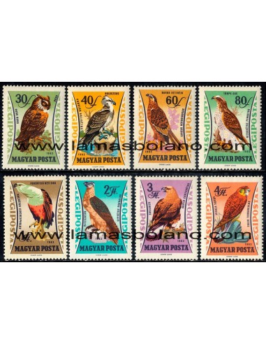 SELLOS HUNGRIA 1962 - AVES RAPACES - 8 VALORES - AEREO