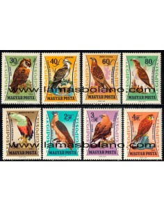 SELLOS HUNGRIA 1962 - AVES RAPACES - 8 VALORES FIJASELLO - AEREO