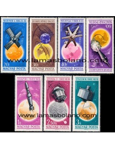 SELLOS HUNGRIA 1965 - CONQUISTA DEL ESPACIO - 7 VALORES FIJASELLO - AEREO