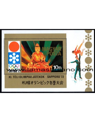 SELLOS HUNGRIA 1971 - JUEGOS OLIMPICOS DE INVIERNO SAPPORO 1972 - HOJITA BLOQUE