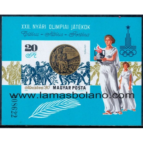 SELLOS HUNGRIA 1980 - VENCEDORES EN LOS JUEGOS OLIMPICOS DE MOSCU - HOJITA BLOQUE SIN DENTAR
