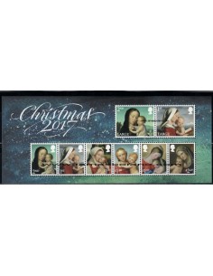SELLOS INGLATERRA 2017 - NAVIDAD - 8 VALORES EMITIDOS EN HOJITA BLOQUE 