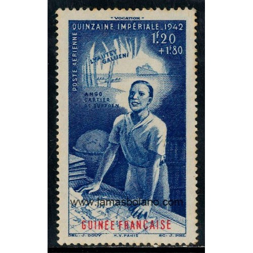 SELLOS GUINEA FRANCESA 1942 - QUINCENA IMPERIAL ANGO CARTIER DE SUFFREN - 1 VALOR * FIJASELLO - AEREO