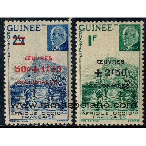 SELLOS GUINEA FRANCESA 1944 - OBRAS COLONIALES - 2 VALORES ** SOBRECARGADOS - CORREO