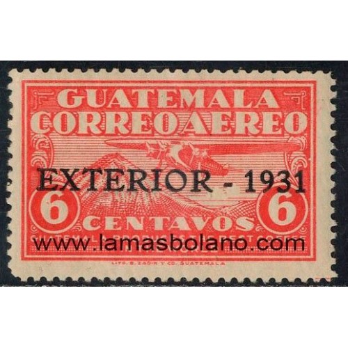 SELLOS GUATEMALA 1931 - AVION FOKKER Y MONTE AGUA - 1 VALOR SOBRECARGADO FIJASELLO - AEREO