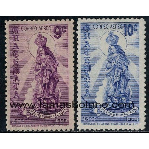 SELLOS GUATEMALA 1968 - NUESTRA SEÑORA DEL CORO 4 CENTENARIO - 2 VALORES - AEREO