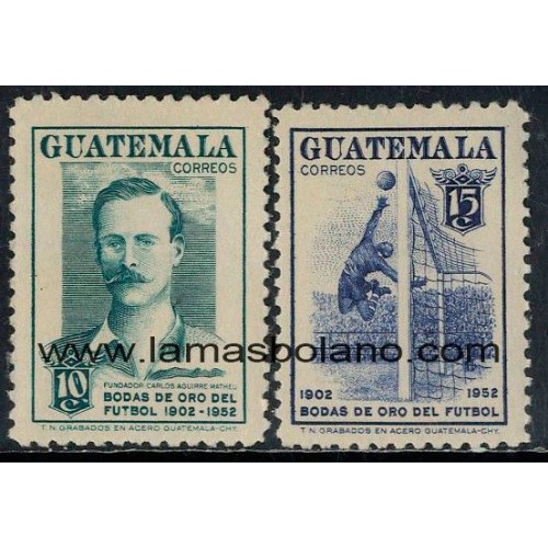 SELLOS GUATEMALA 1955 - FUTBOL NACIONAL CINCUENTENARIO - 2 VALORES - CORREO