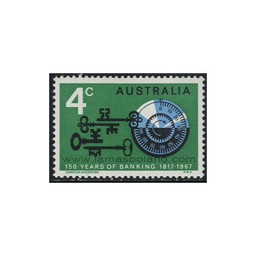 SELLOS DE AUSTRALIA 1967 - BANCA AUSTRALIANA 150 ANIVERSARIO - 1 VALOR - CORREO