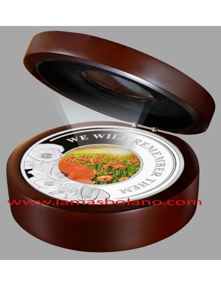 MONEDA ISLAS SOLOMON PLATA AMAPOLA ROJA  CON INCRUSTACIONES DE VIDRIO COLOREADO Y LUZ 10 DOLARES PROOF 