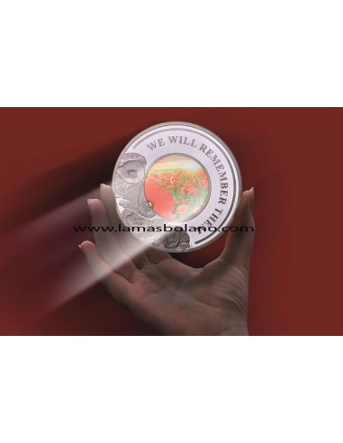 MONEDA ISLAS SOLOMON PLATA AMAPOLA ROJA  CON INCRUSTACIONES DE VIDRIO COLOREADO Y LUZ 10 DOLARES PROOF 