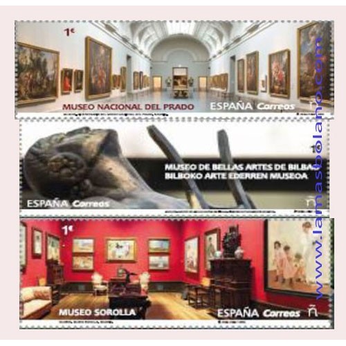 SELLOS ESPAÑA 2019 MUSEOS SOROLLA BELLAS ARTES DE BILBAO EL PRADO 3 VALORES - CORREO