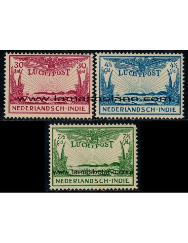 SELLOS INDIA HOLANDESA 1931 - GARUDA - 3 VALORES FIJASELLO - AEREO