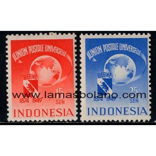 SELLOS INDIA HOLANDESA INDONESIA AUTONOMA 1949 - UPU 75 ANIVERSARIO - 2 VALORES - CORREO