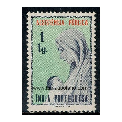 SELLOS INDIA PORTUGUESA 1956-59 - ASISTENCIA PUBLICA A BENEFICIO DE LOS POBRES - 1 VALOR - CORREO