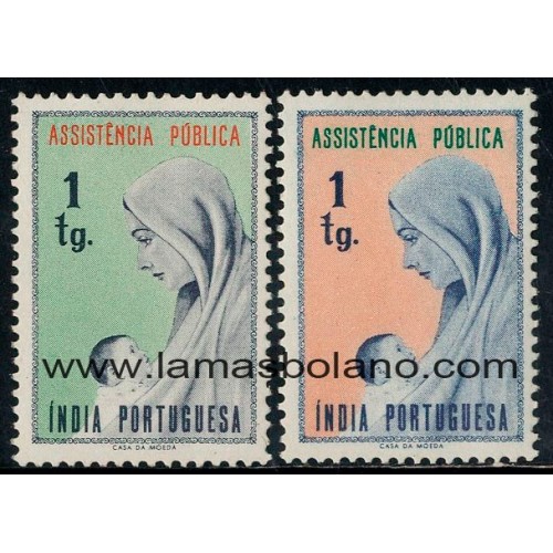 SELLOS INDIA PORTUGUESA 1956-59 - ASISTENCIA PUBLICA A BENEFICIO DE LOS POBRES - 2 VALORES - CORREO