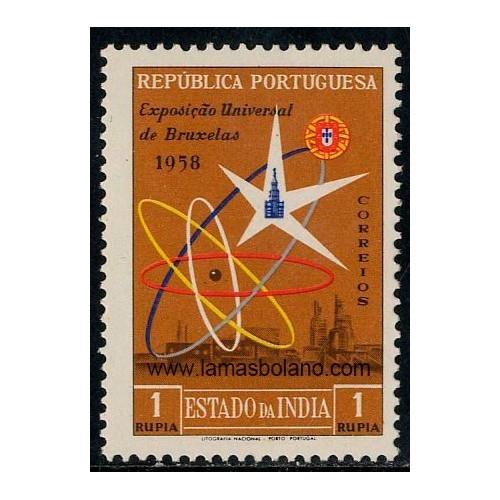 SELLOS INDIA PORTUGUESA ESTADO DE INDIA 1958 - EXPOSICION DE BRUSELAS - 1 VALOR FIJASELLO - CORREO