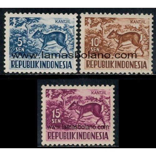 SELLOS INDONESIA 1956-58 - FAUNA - 3 VALORES - CORREO